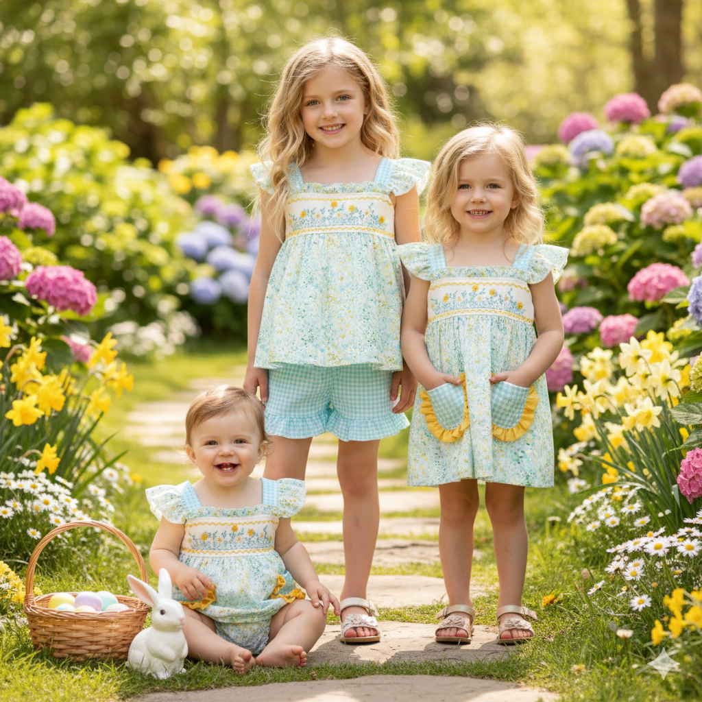 （In Stock）Girls Spring&Summer Floral Embroidery Dress,Set&Romper