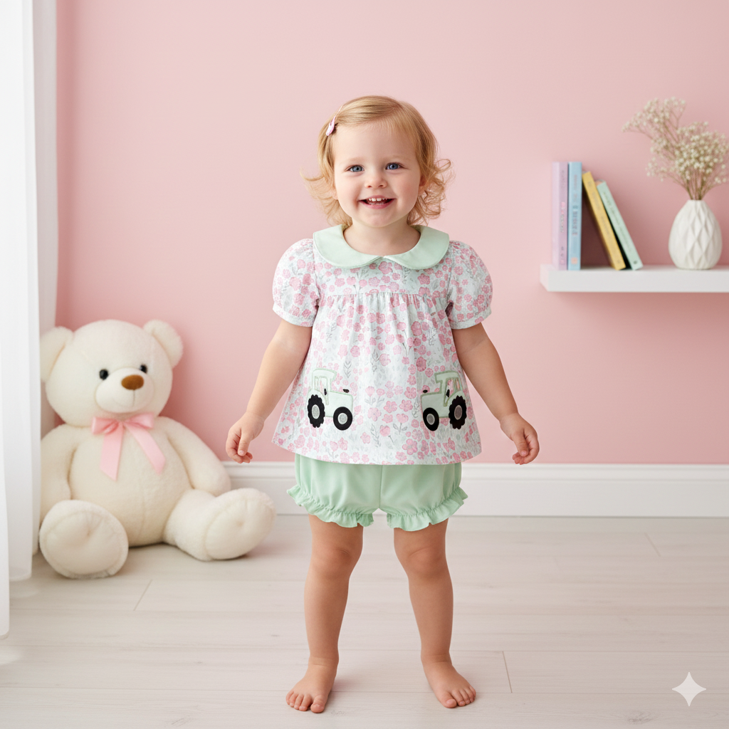 （In Stock）Toddler Girls Spring&Summer Applique Bloomer Set