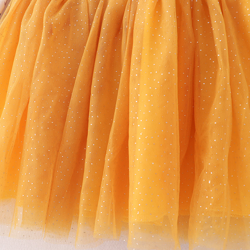 （In Stock E21-4-3）Fall Girls Yellow Tulle Dress