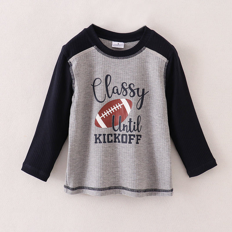 （In Stock E28-6-3）Boys Football Print Rib Fabric Top
