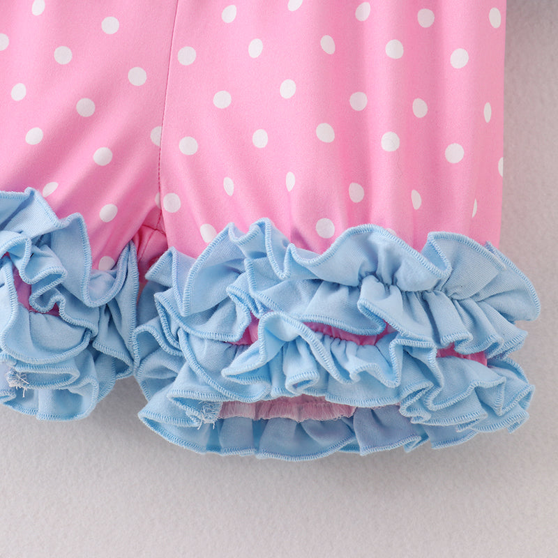 （In Stock A2-4-3）Girls Blue Minnie Embroidery Pink Shorts Set