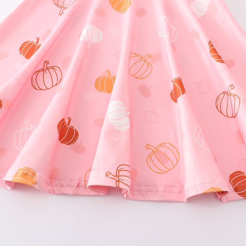 (Pre Order) Girls Fall Halloween Pink Pumpkin Twirl Dress