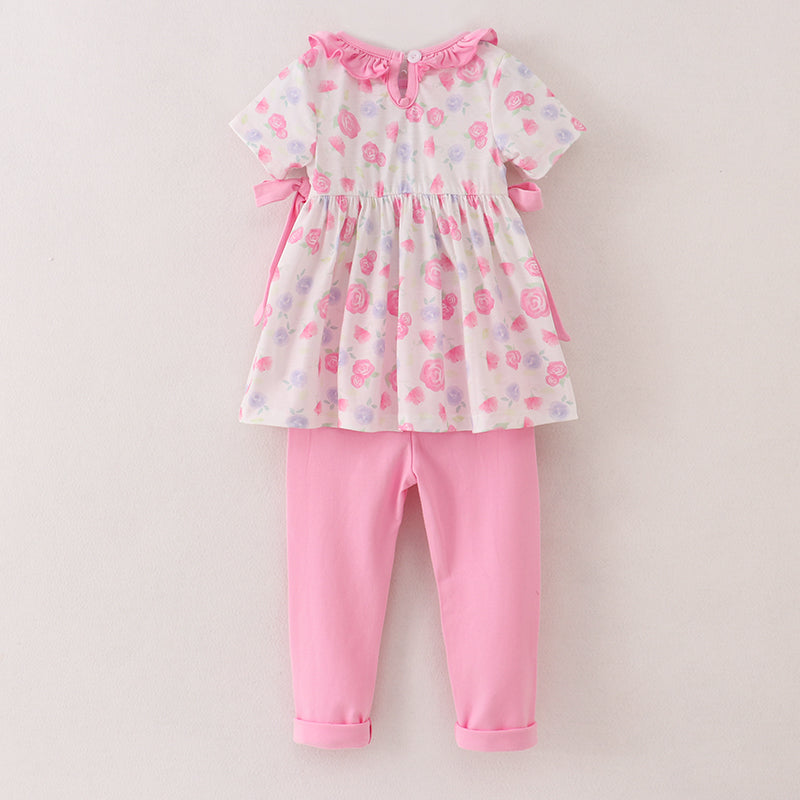 （In Stock）Girls Summer Back To School Embroidery Smocked Outfit Set