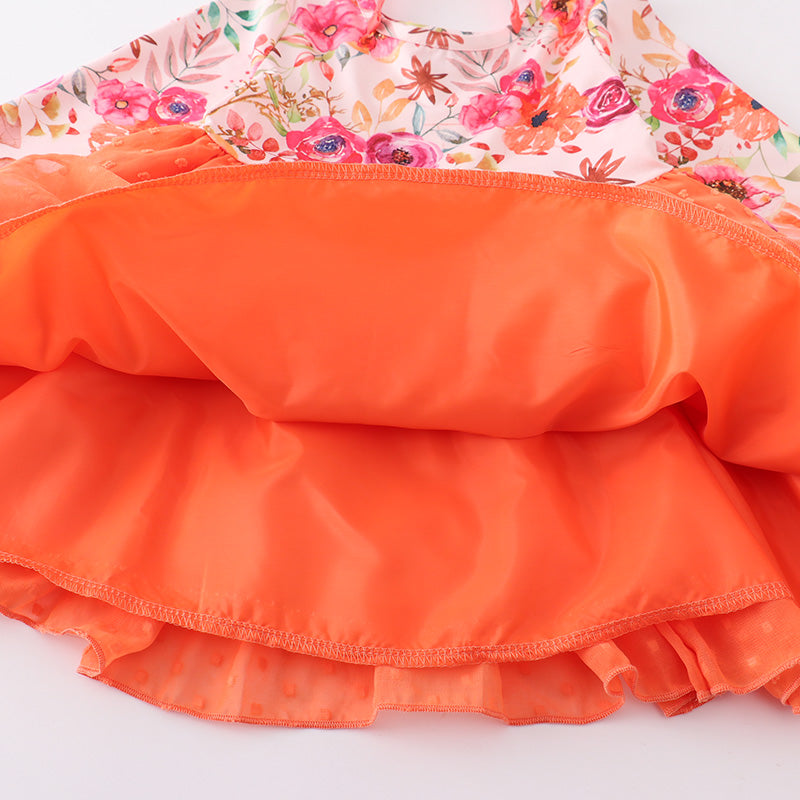 (In Stock)Fall Girls Dress Swiss Dot Floral Tutu Skirt Dress