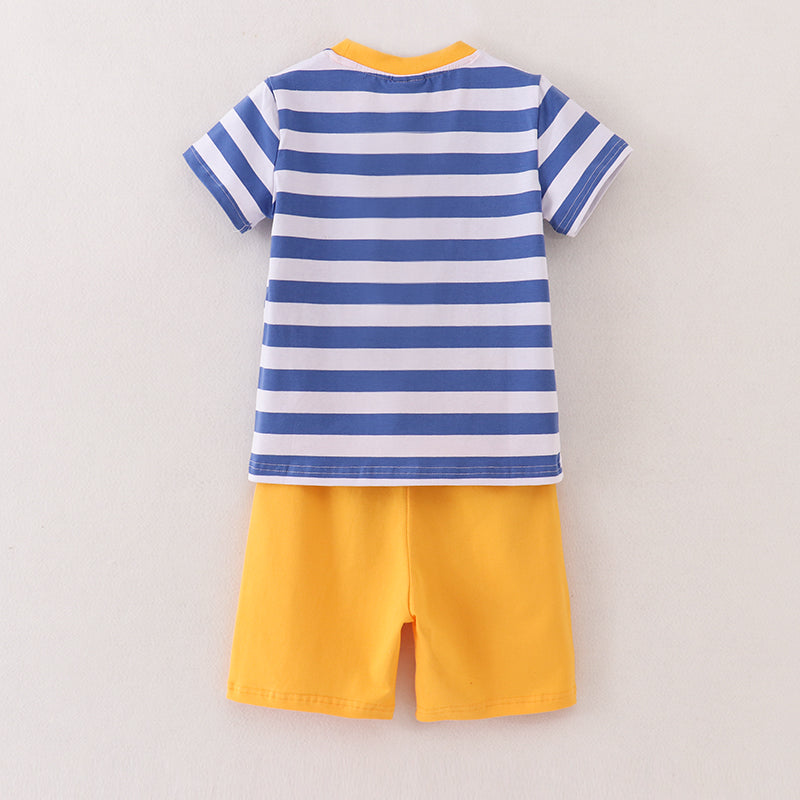 （In Stock）One Pack(5 Pieces total) Sale Boys Summer Back To School Embroidery Shorts Set