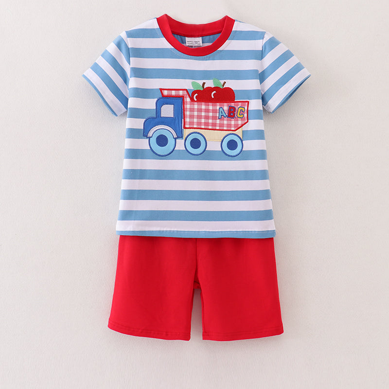 （In Stock）Boys Summer Back To School Embroidery Shorts Set