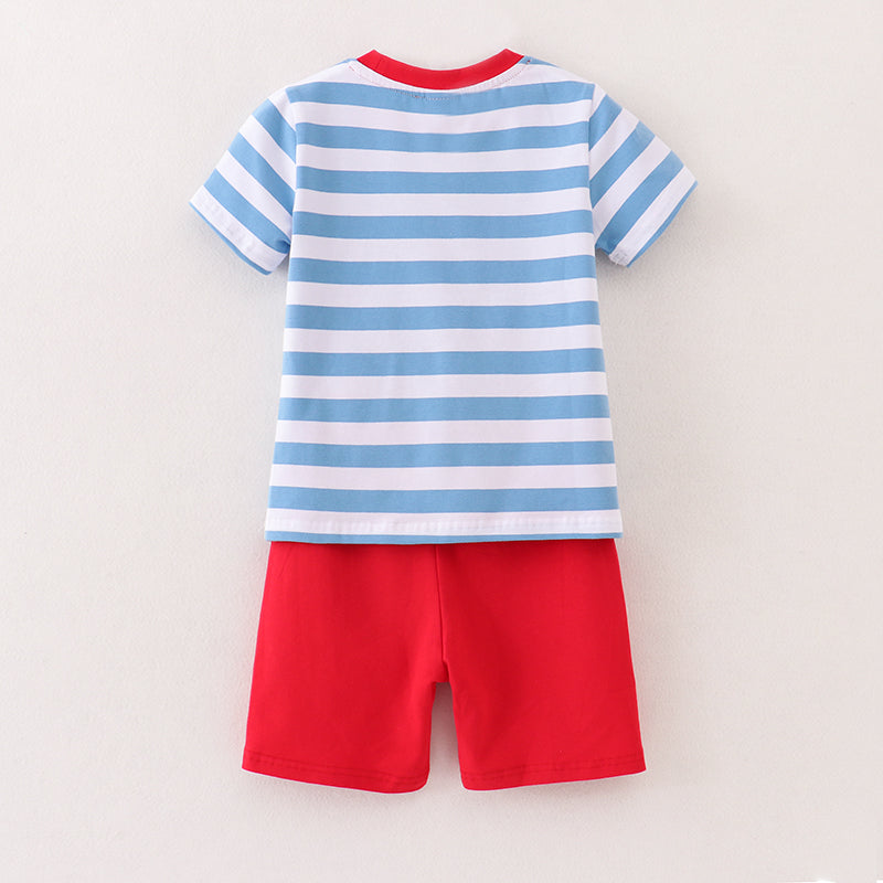 （In Stock）Boys Summer Back To School Embroidery Shorts Set