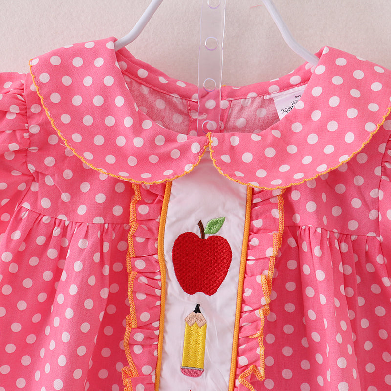 （In Stock）Girls Summer Back To School Embroidery Shorts Set