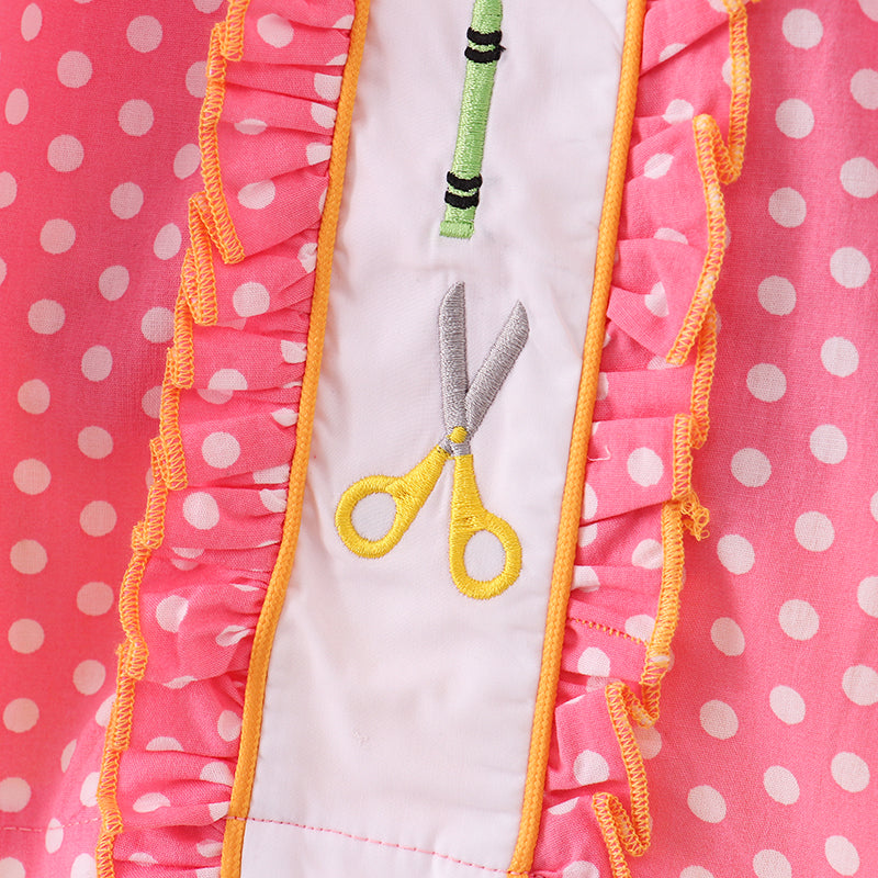 （In Stock）Girls Summer Back To School Embroidery Shorts Set