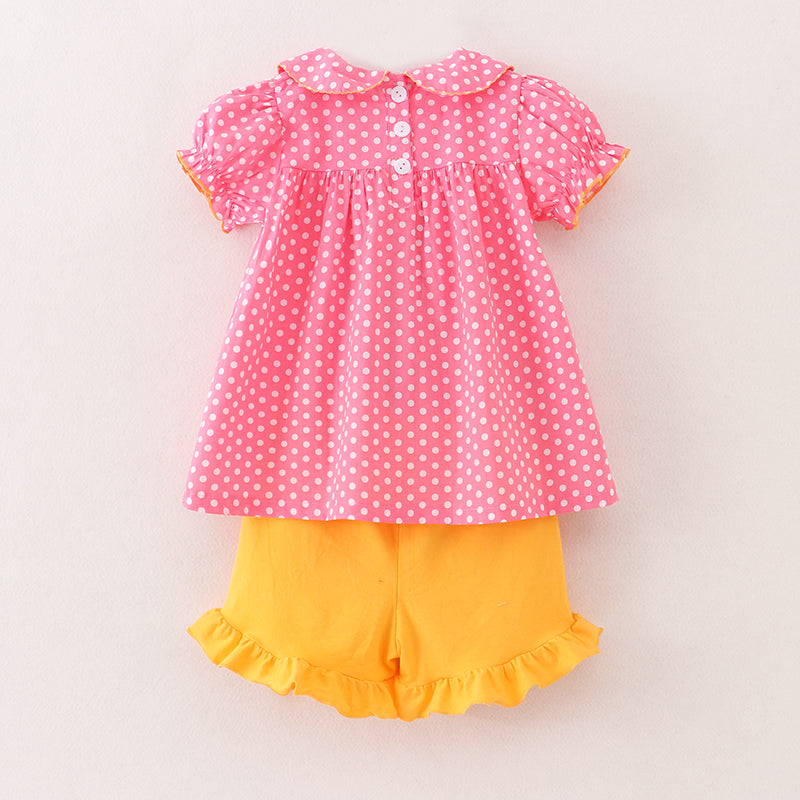 （In Stock）Girls Summer Back To School Embroidery Shorts Set