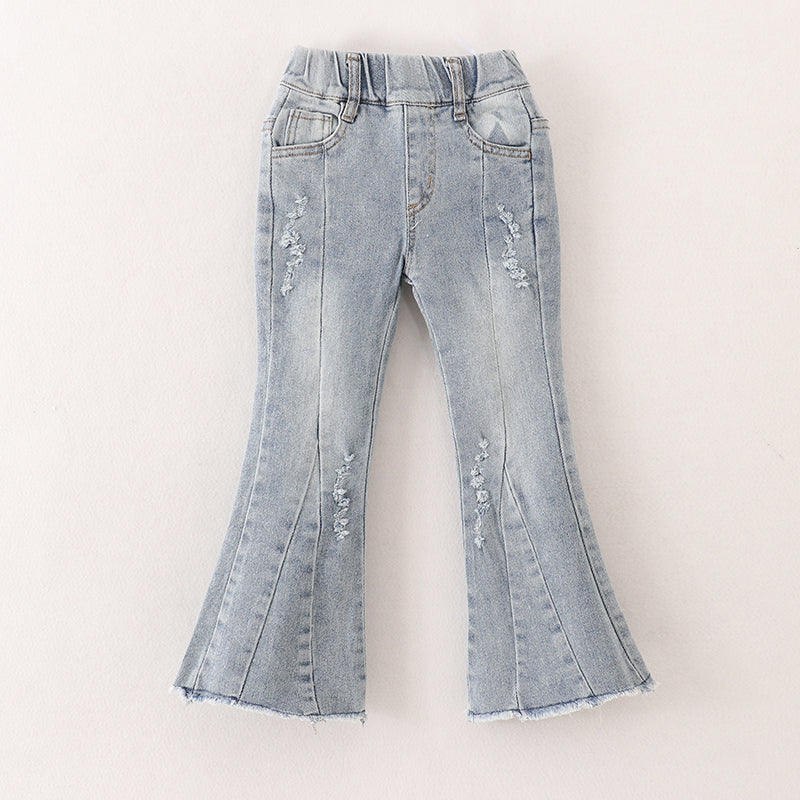 （In Stock A1-4-3）Girls Light Blue Elastic Jeans