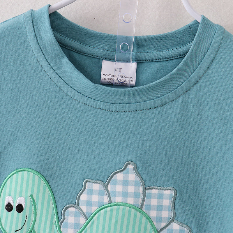 （In Stock）Boys Summer Back To School Dino Applique Shorts Set