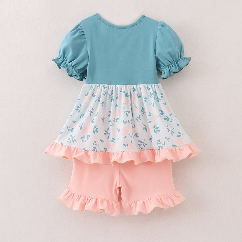 （In Stock）Girls Summer Back To School Dino Applique Shorts Set