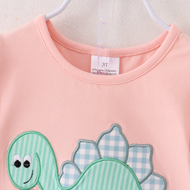 （In Stock）Girls Summer Back To School Dino Applique Shorts Set