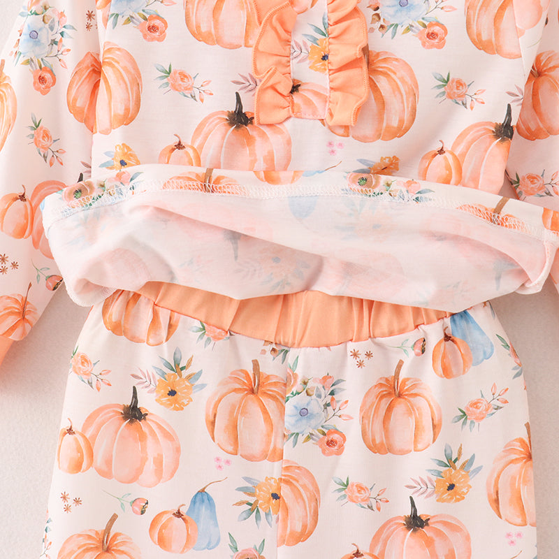 （In Stock A4-4-3）Girls Halloween Pumpkin Print Pajamas