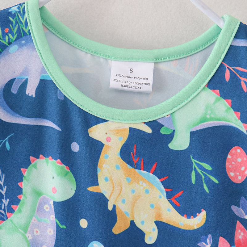 Mint Navy Dino Print Dress