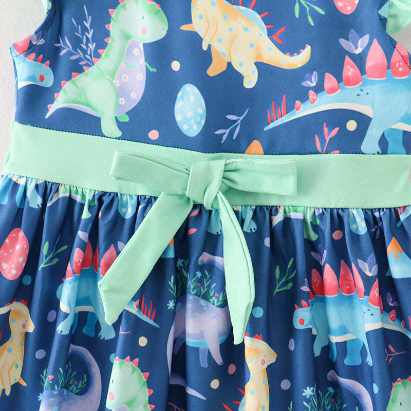 Mint Navy Dino Print Dress
