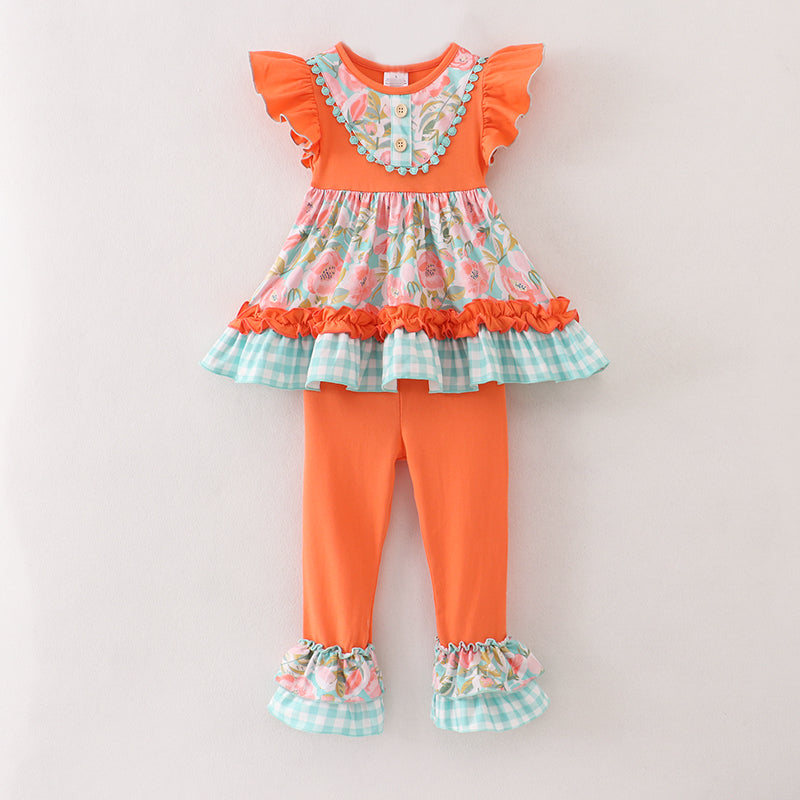 Mint Orange Floral Print Pants Set