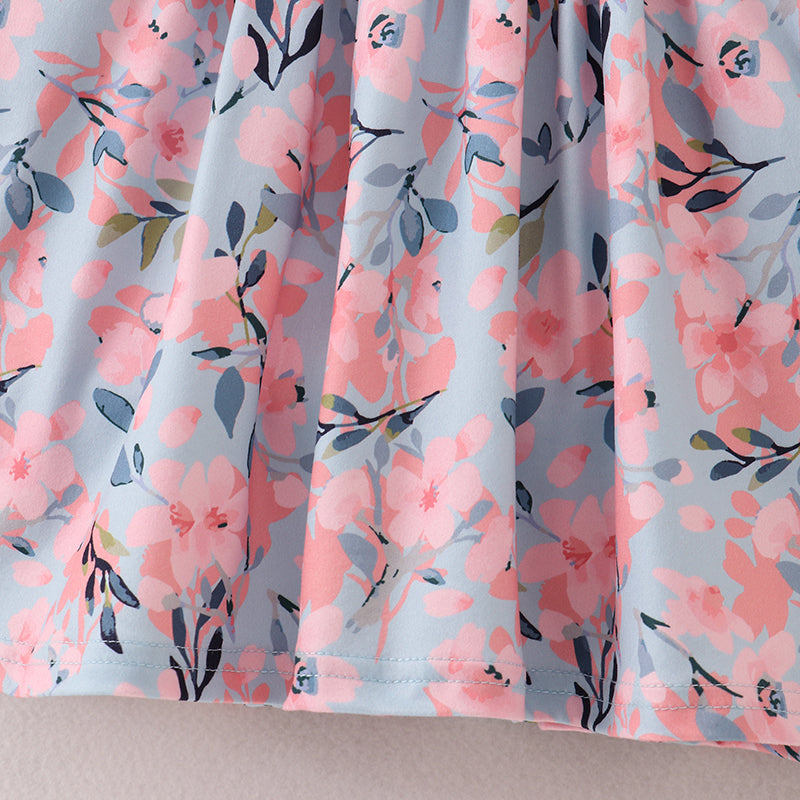(In Stock E04-04-01   G08-01-02)Girls Fall Floral Print Pocket Dress