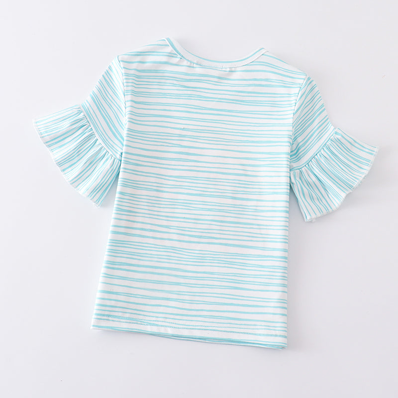 (In Stock E11-04-01)Stripe Pencil Rainbow Print Bleached T-shirt