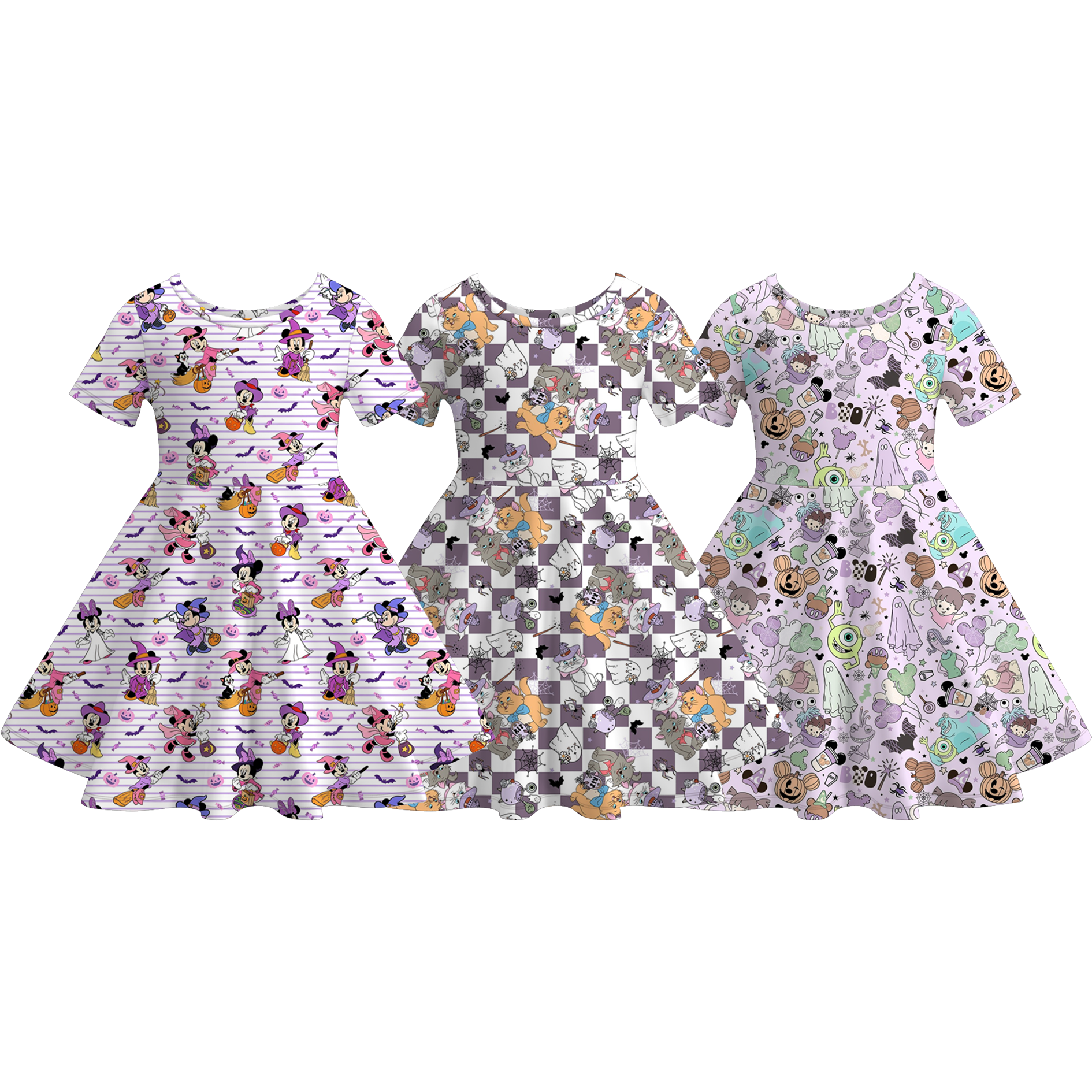 （Pre Order+Prepack Zone）Girls Halloween Cartoon Print Dress（Mix Size）