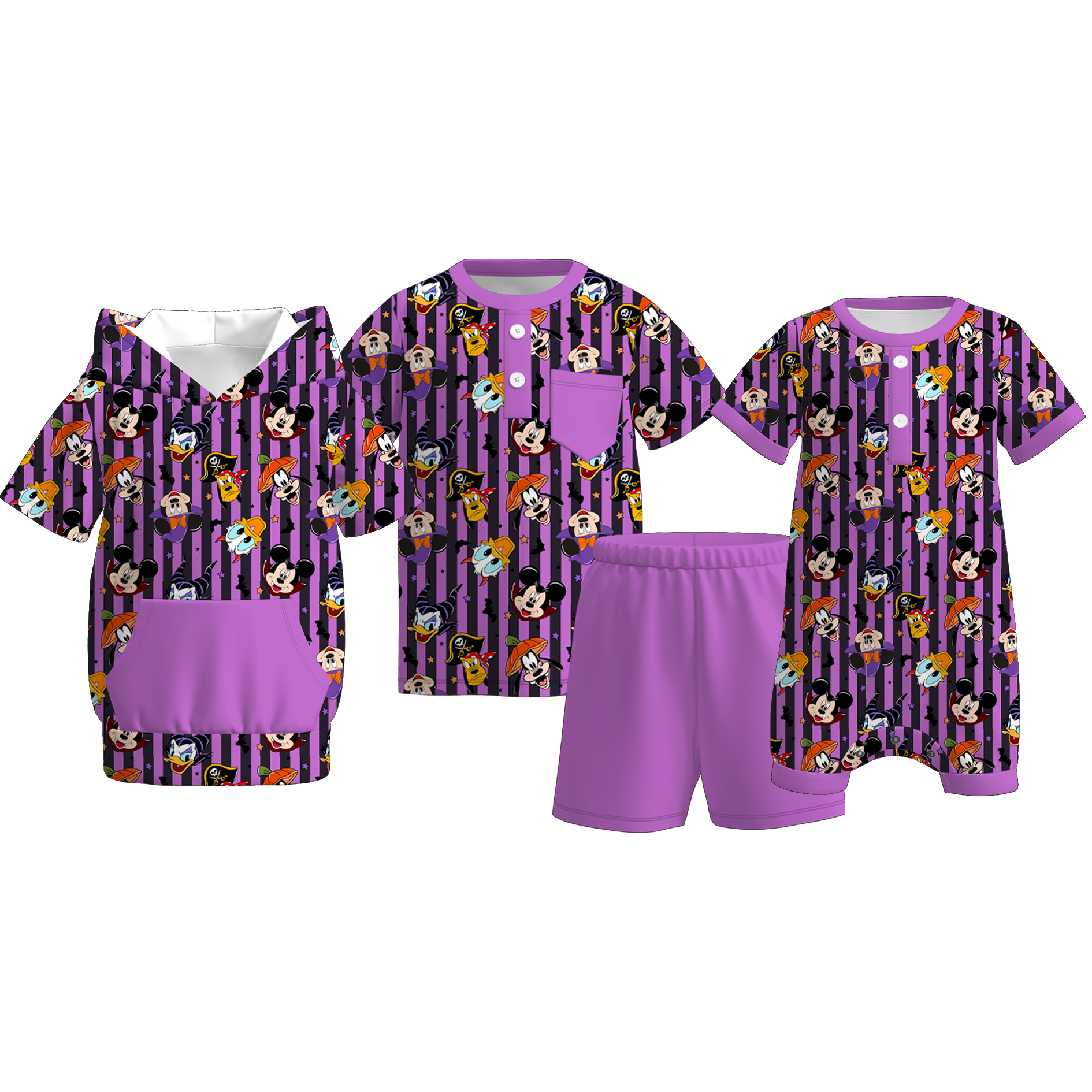 （Pre Order+Prepack Zone）Brothers Halloween Cartoon Print Top,Set&Romper