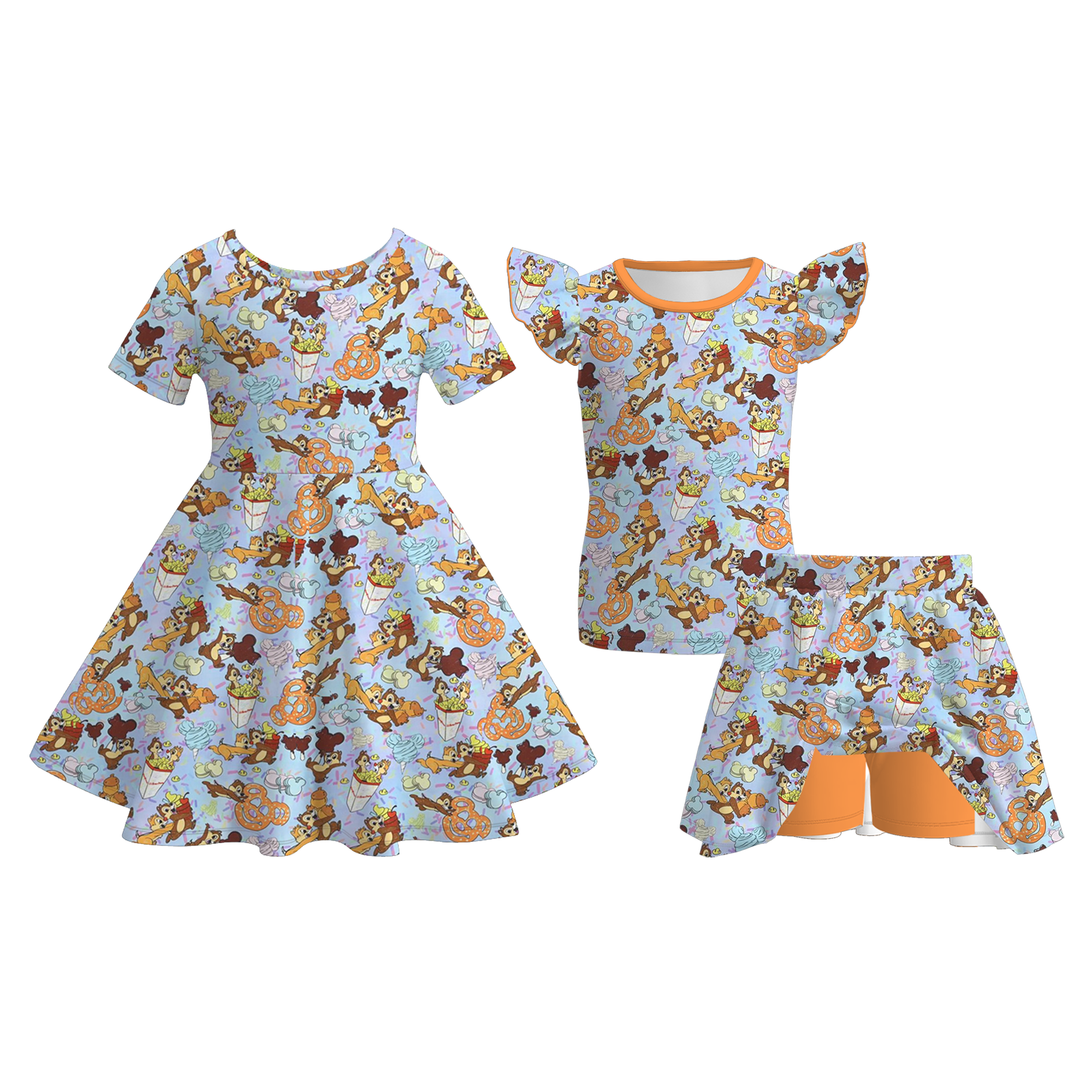 （Pre Order+Prepack Zone）Girls Fall Cartoon Print Dress&Outfit Set（Mix Size）
