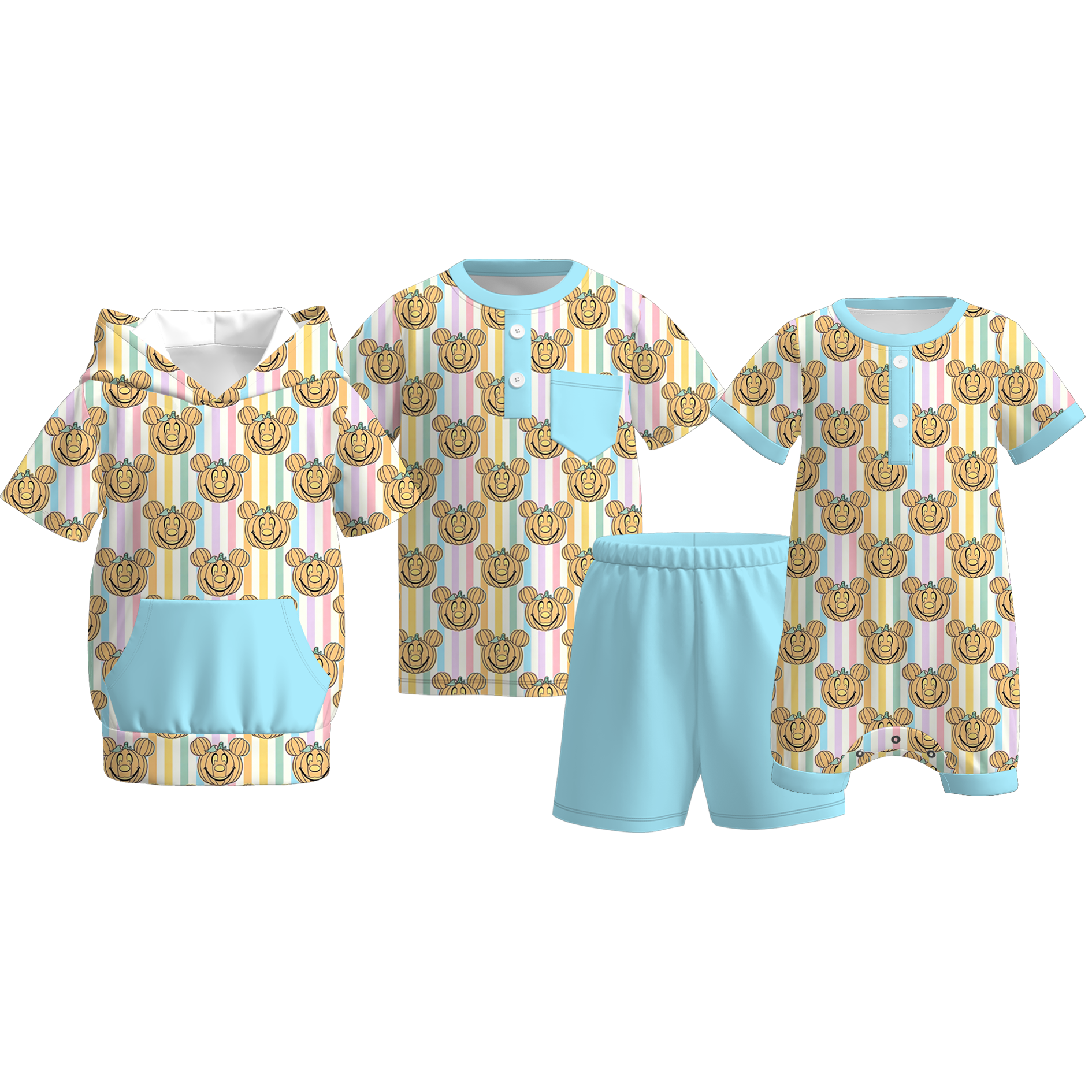 （Pre Order+Prepack Zone）Brothers Halloween Cartoon Print Top,Set&Romper