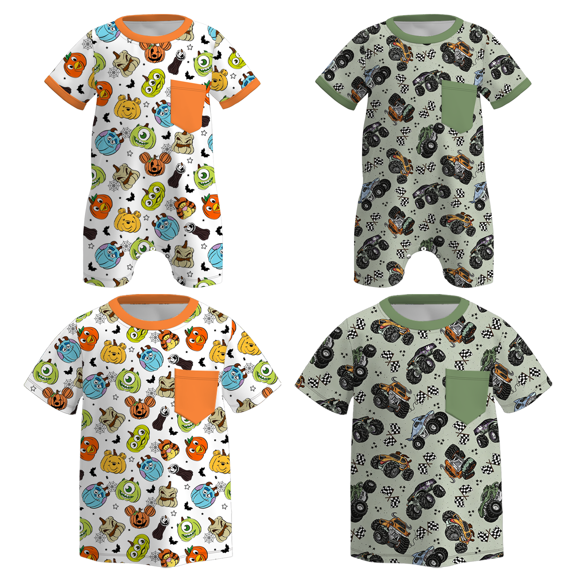 （Pre Order+Prepack Zone）Brothers Halloween Pumpkin Print Top&Romper