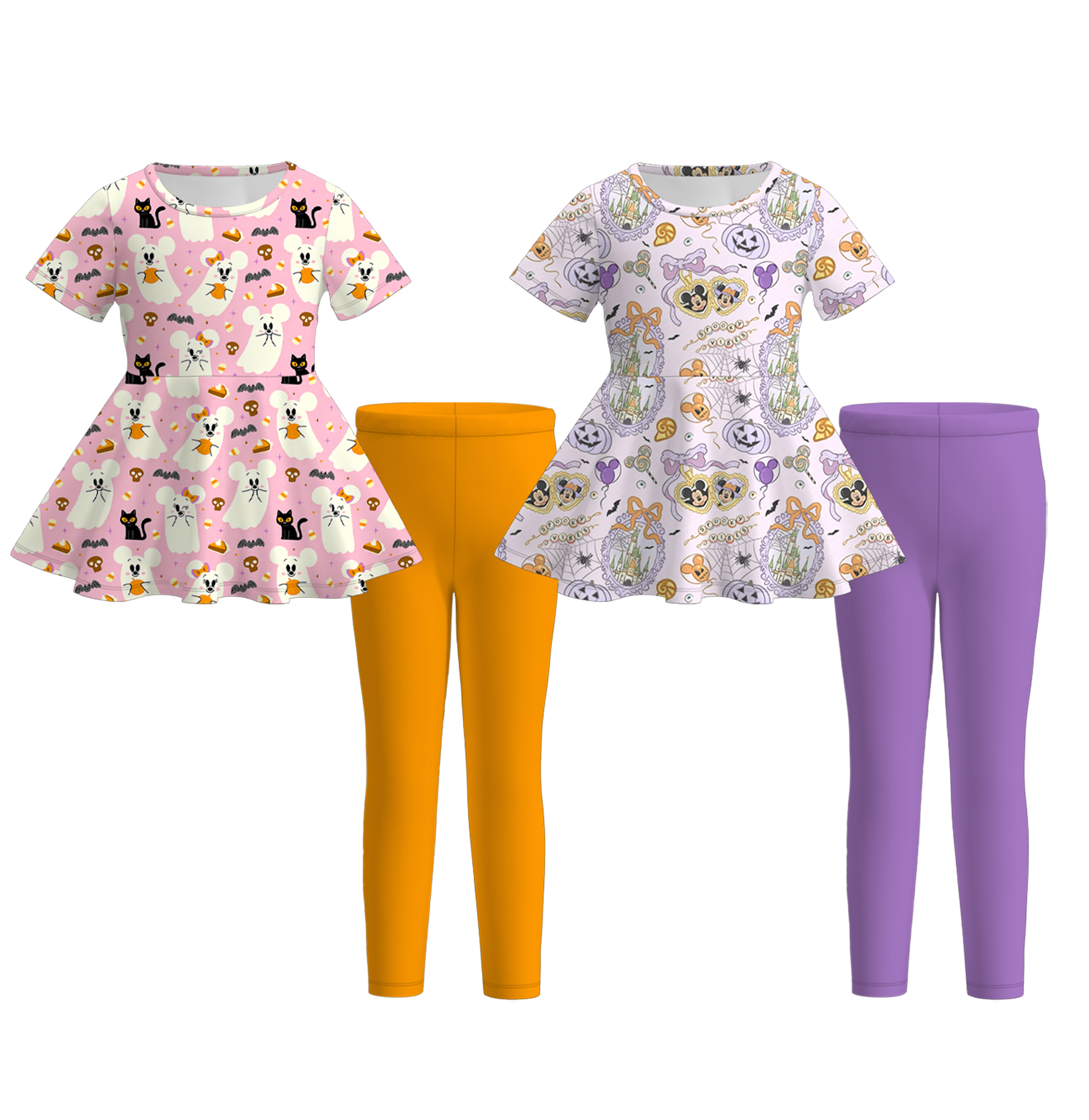 （Pre Order+Prepack Zone）Girls Halloween Cartoon Print Outfit Set（Mix Size）