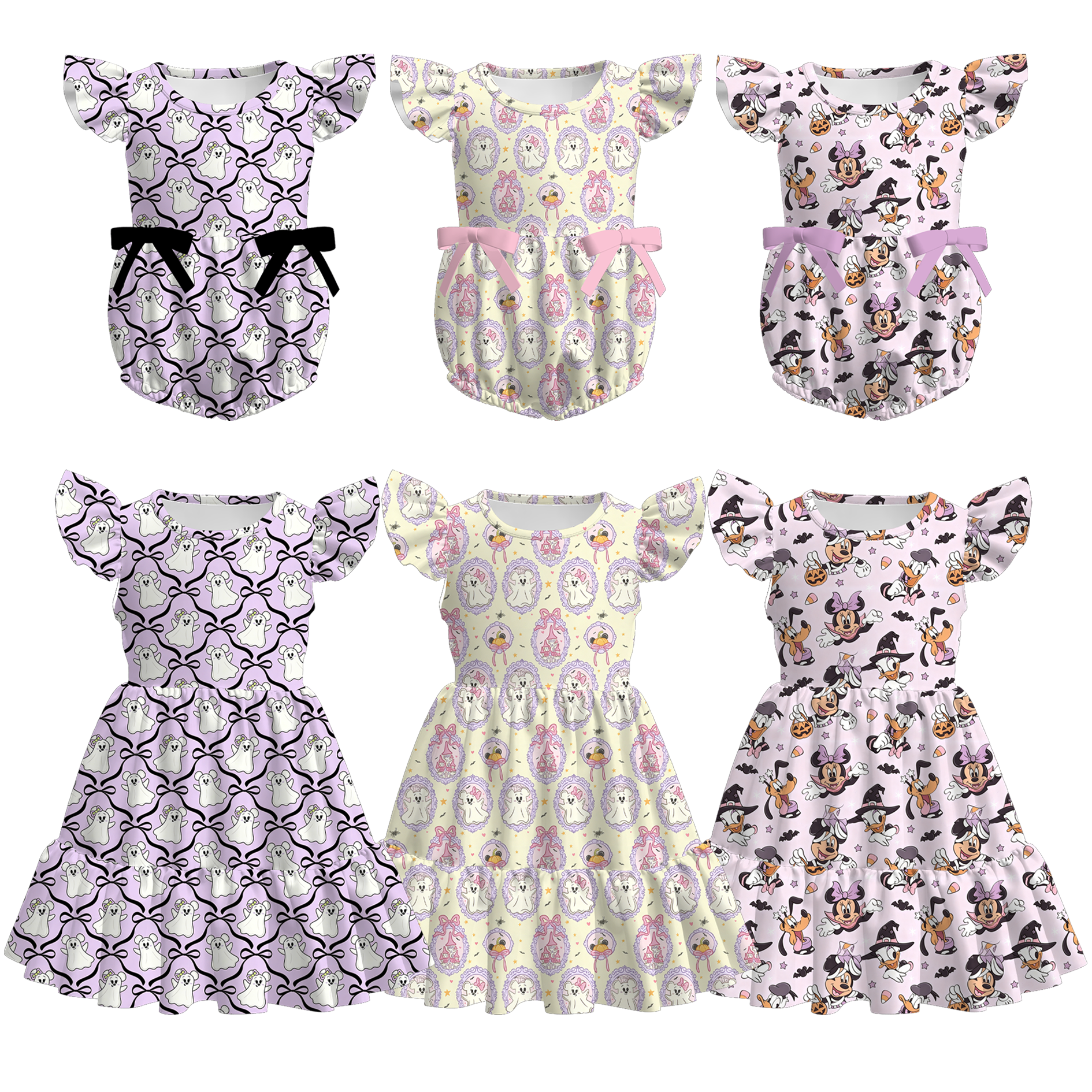（Pre Order+Prepack Zone）Sisters Halloween Cartoon Print Dress&Romper