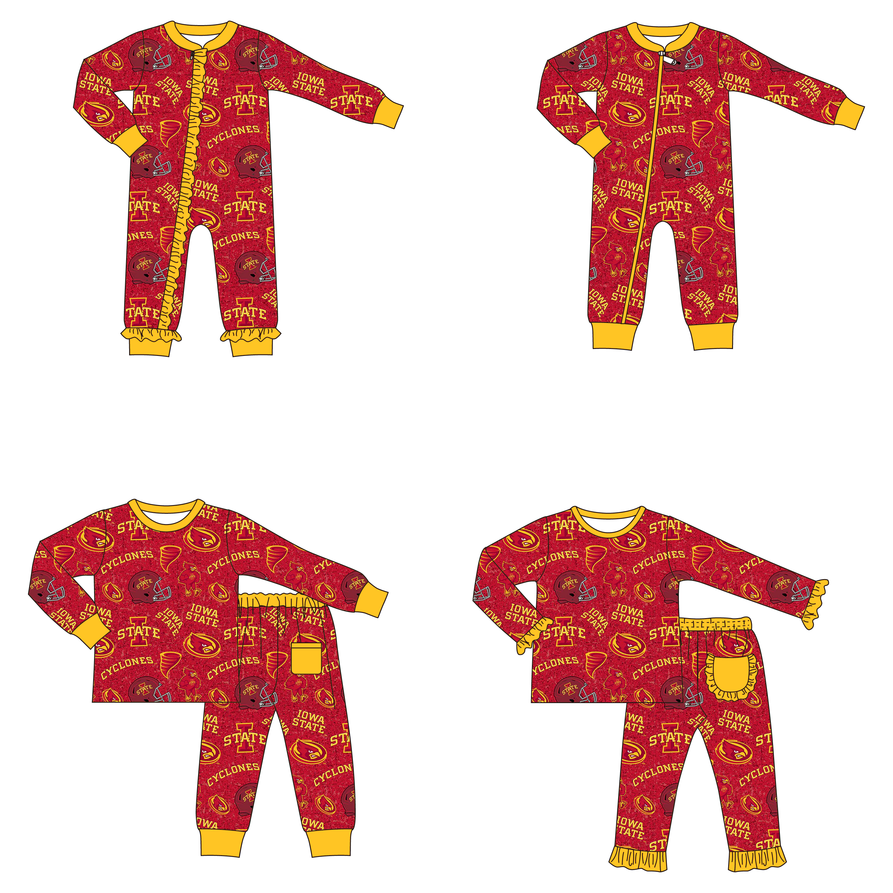 （Pre Order）Family Football Iowa Print Pajamas&Romper