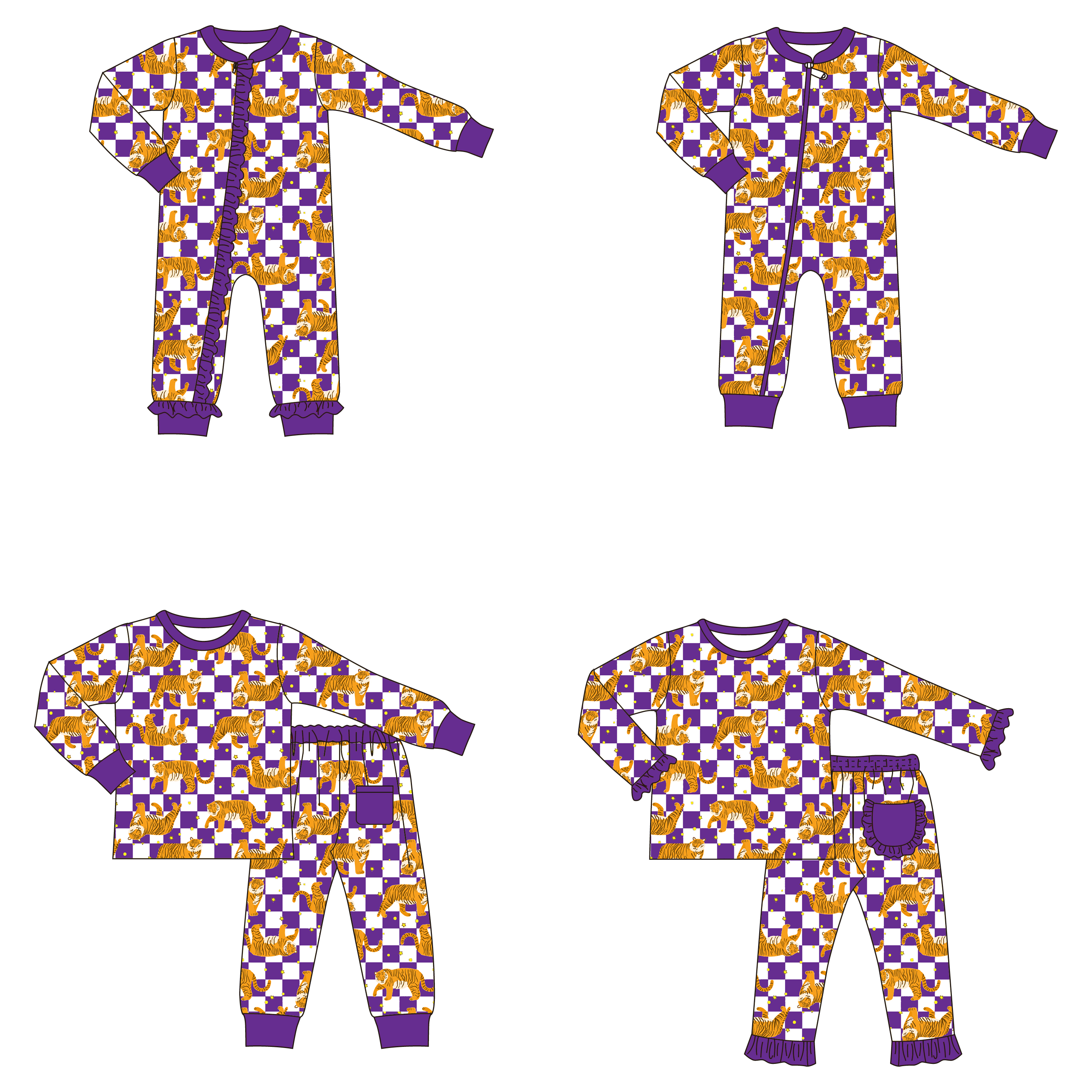 （Pre Order）Family Football LSU Tigers Print Pajamas&Romper