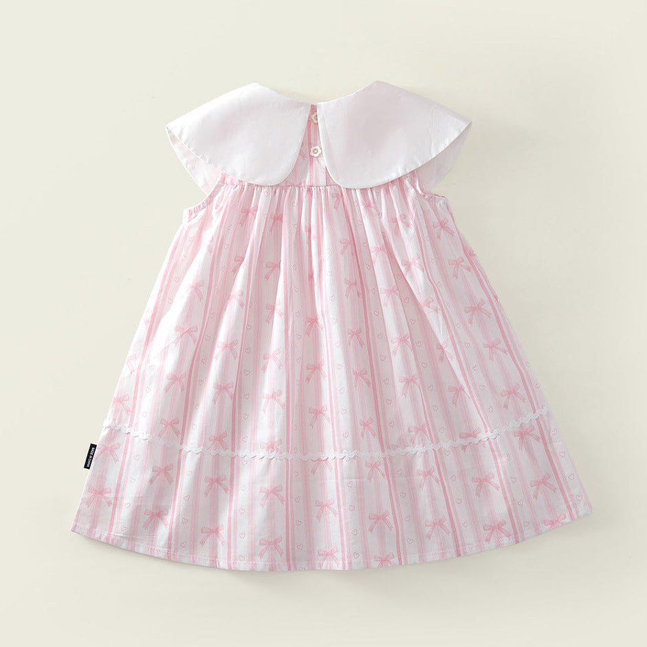 （In Production）Girls Bow Embroidery Pink Dress