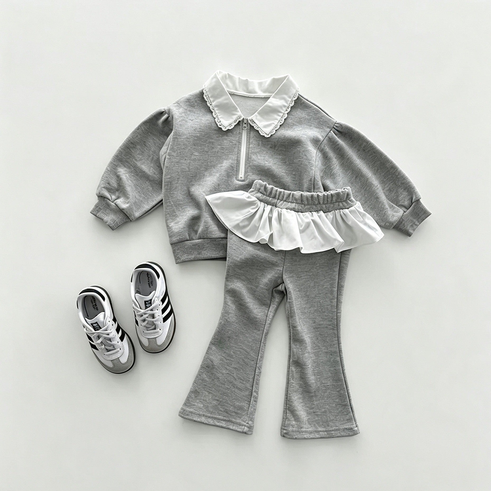 （Pre Order 2 Weeks）Girls Fall Pleated Zipper Sweatshirt Set