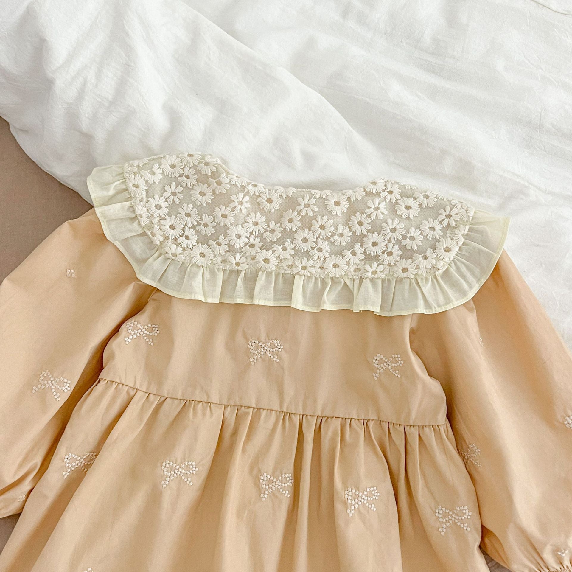 （Pre Order 2 Weeks）Sisters Fall Bow Embroidery Collar Dress&Romper