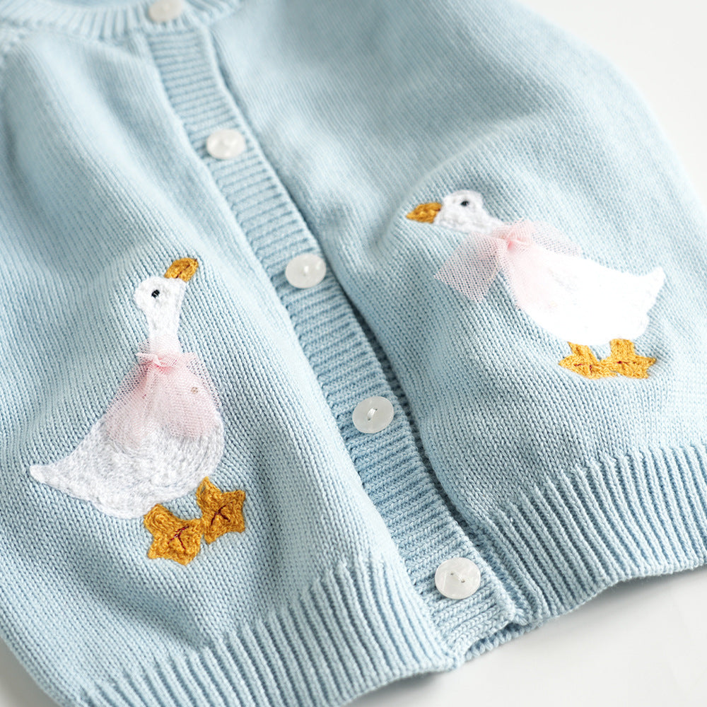 （In Production）Girls Spring&Summer Goose Embroidery Cardigan Sweater