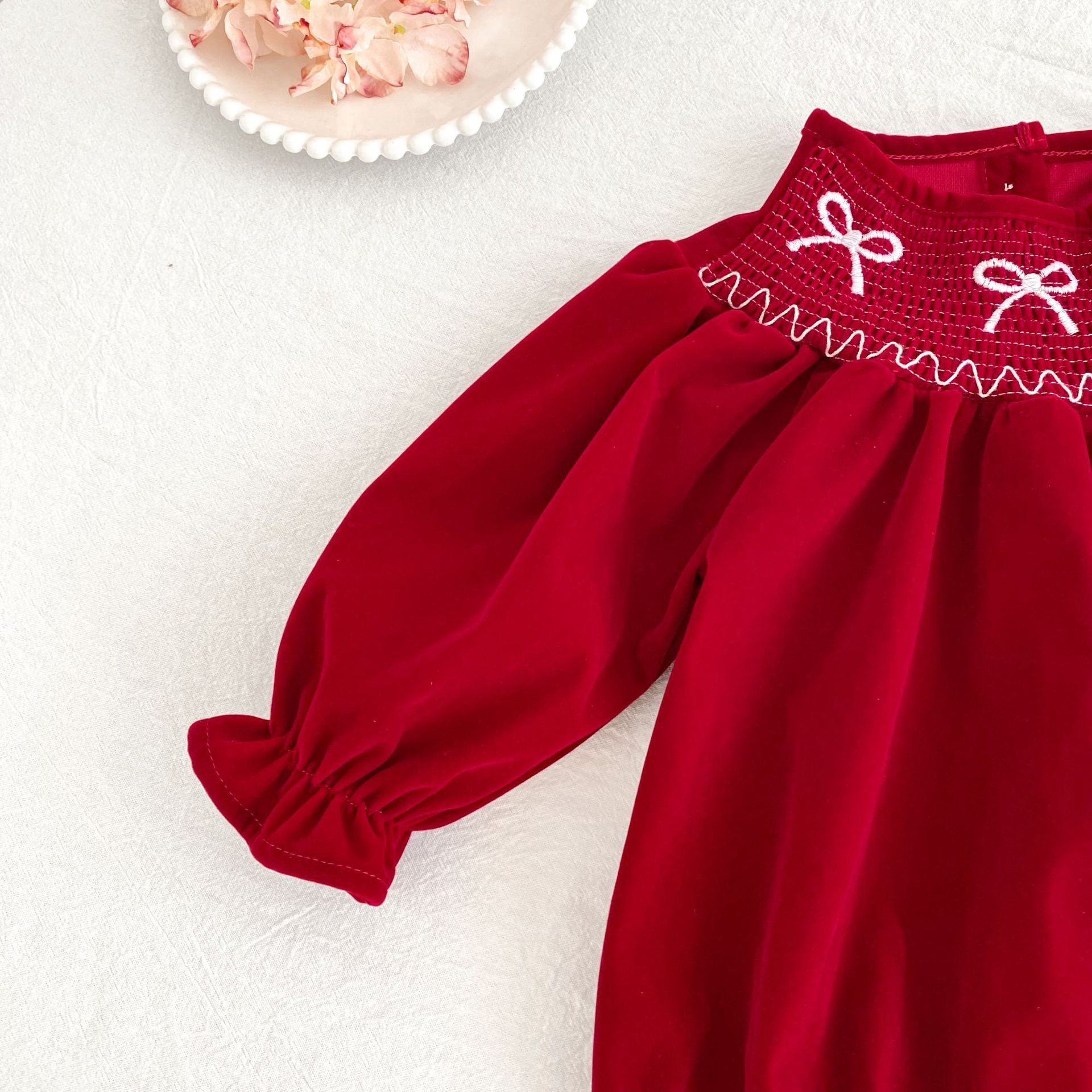 （Pre Order 2 Weeks）Sisters Bow Embroidery Smocked Dress&Romper