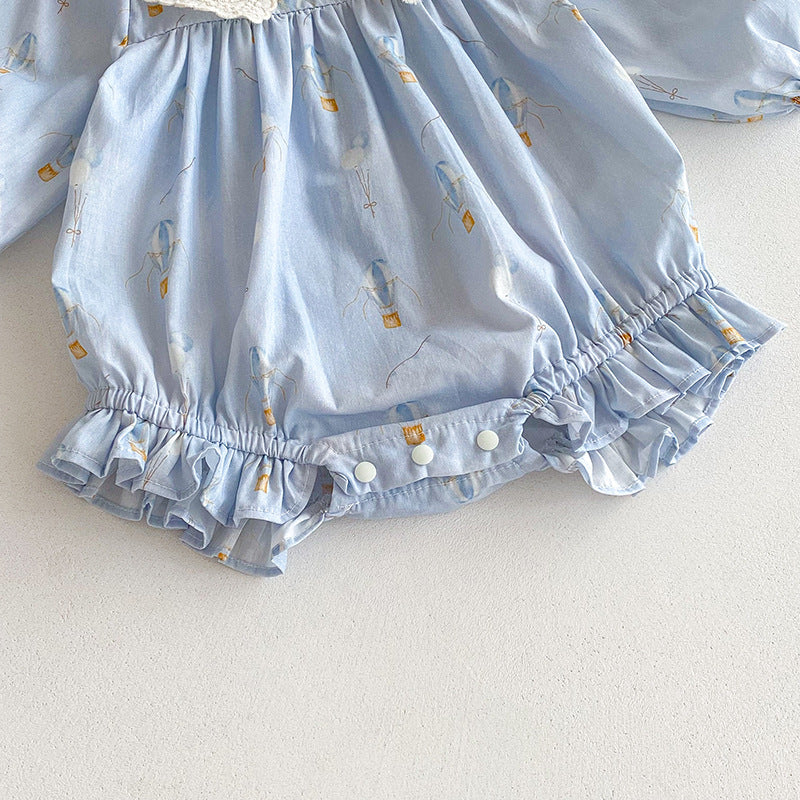 （In Production）Sisters Fall Print Lace Baby Collar Dress&Romper