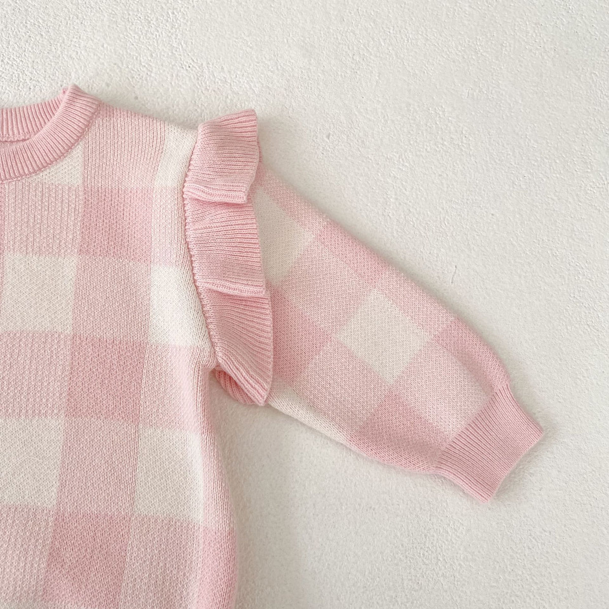 （Pre Order 2 Weeks）Toddler Girls Fall Knitted Plaid Sweater Romper