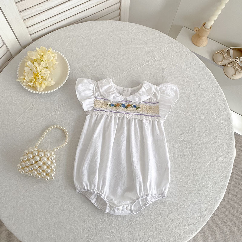 （In Production）Sisters Summer Floral Embroidery Smocked Dress&Romper