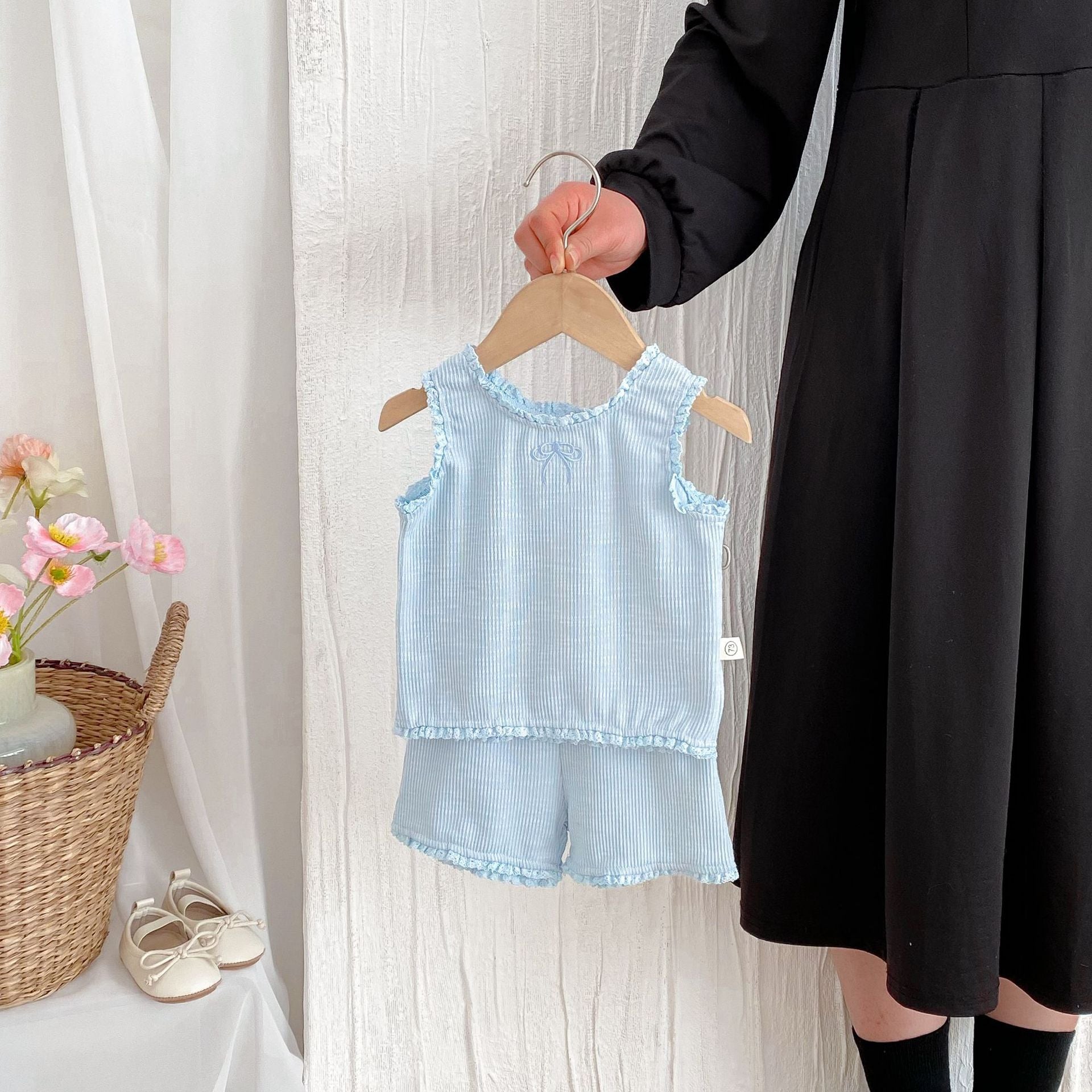 （In Production）Girls Spring&Summer Solid Color Tank Top and Short Pants Set