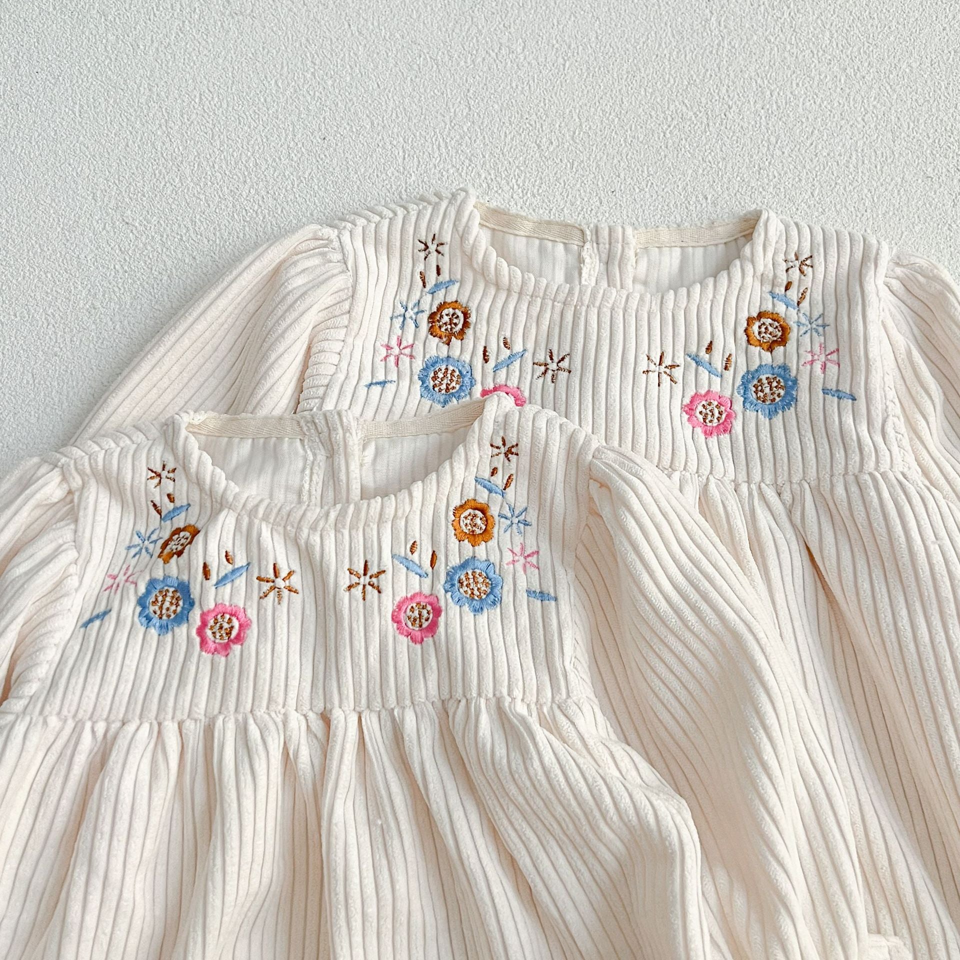 （Pre Order 2 Weeks）Sisters Floral Embroidery Corduroy Dress&Romper