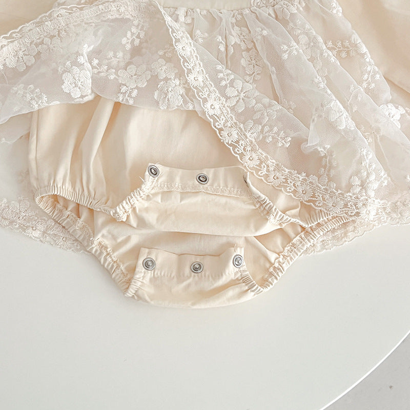 （In Production）Toddler Girls Fall&Winter Lace Bow Romper