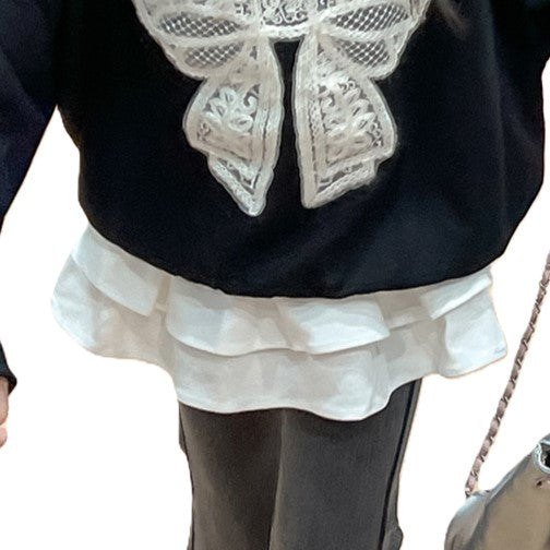 （In Production）Girls Fall&Winter Bow Applique Sweatshirt Skirt Jeans 3 pcs