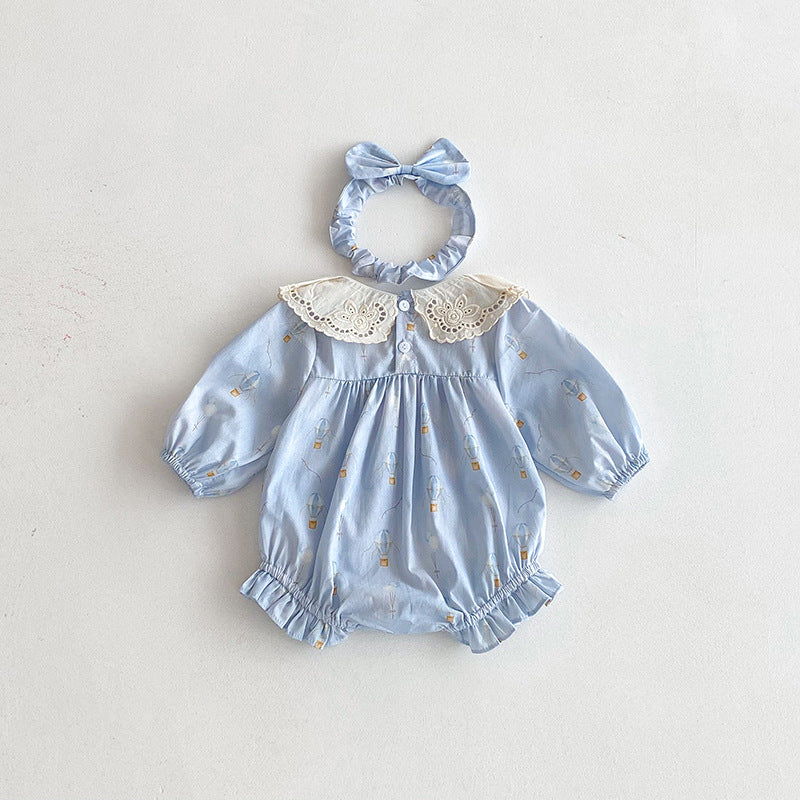 （In Production）Sisters Fall Print Lace Baby Collar Dress&Romper