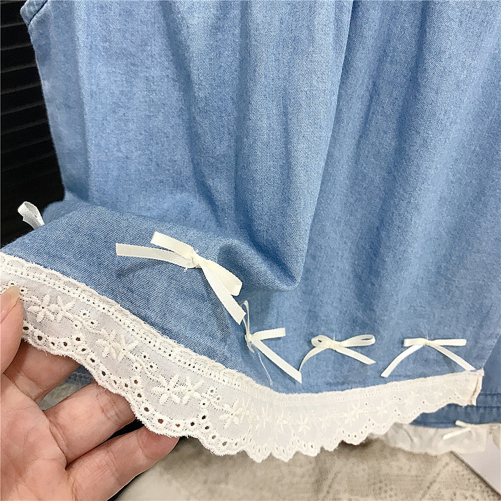 （In Production）Girls Spring&Summer Lace Ruffle Denim Outfit Set