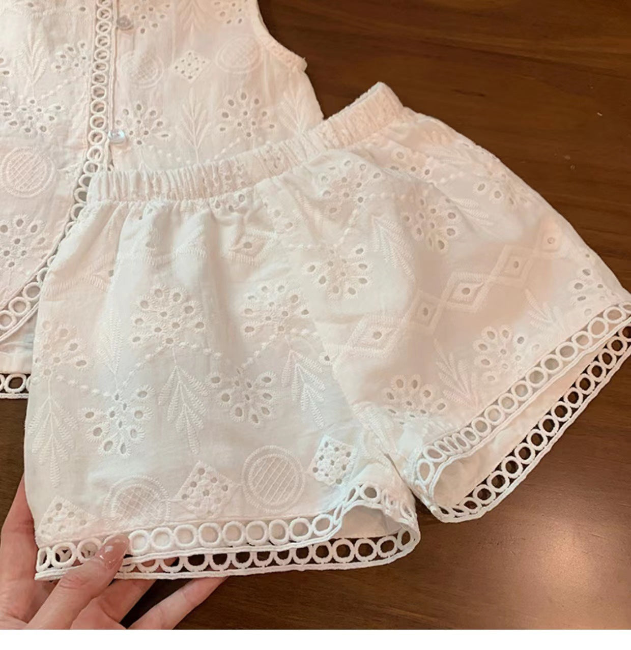（In Production）Girls Summer Ruffled Lace Short Set