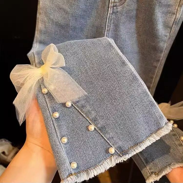 （In Production）Girls Spring&Summer Bow Pearl Jeans