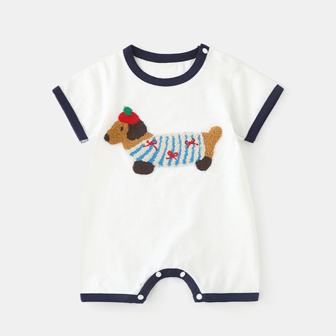 （Pre Order）Toddler Boys Spring and Summer Puppy Chenille Patches Romper